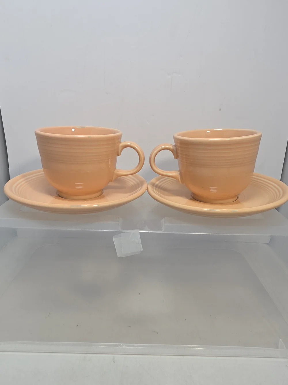 Fiesta Ware Apricot Flat Coffee Cups & Saucers Set of 2 Homer Laughlin